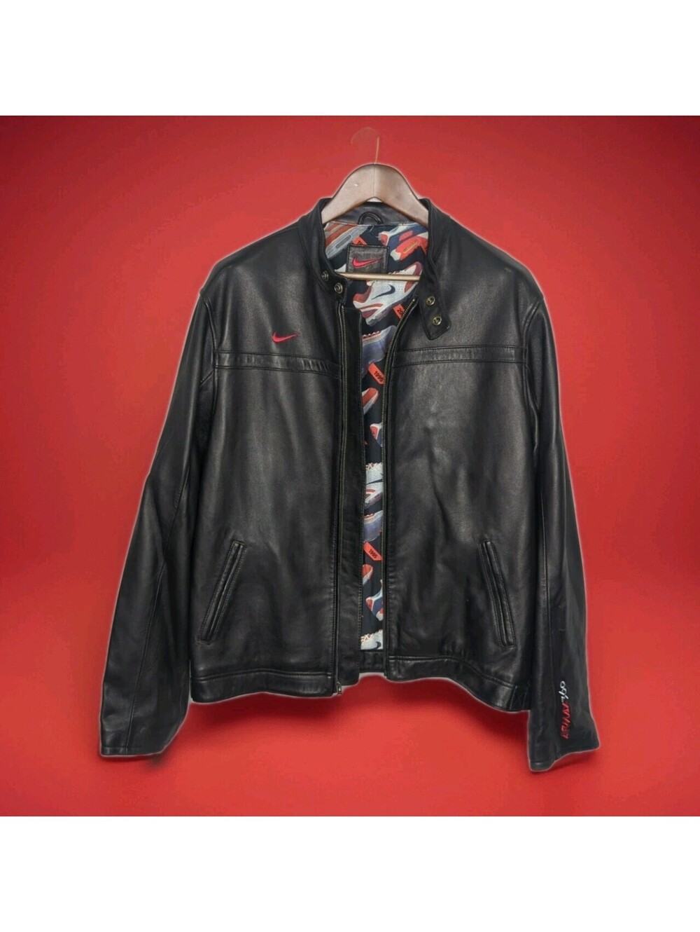 VTG Nike Air Max 360 LIMITED EDITION Soft Leather Moto Jacket RARE Mens XL Black
